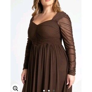 NWT ELOQUII Dress Womens 18 Brown Shirred Mesh Fit Flare Midi Formal Party Gown